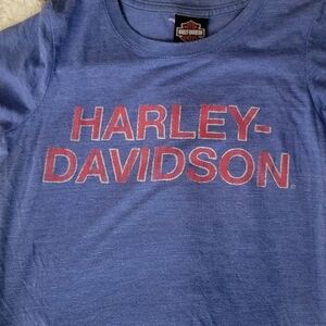 Women's Harley-Davidson T-shirt, Size S, Blue Red Stutsman County, ND